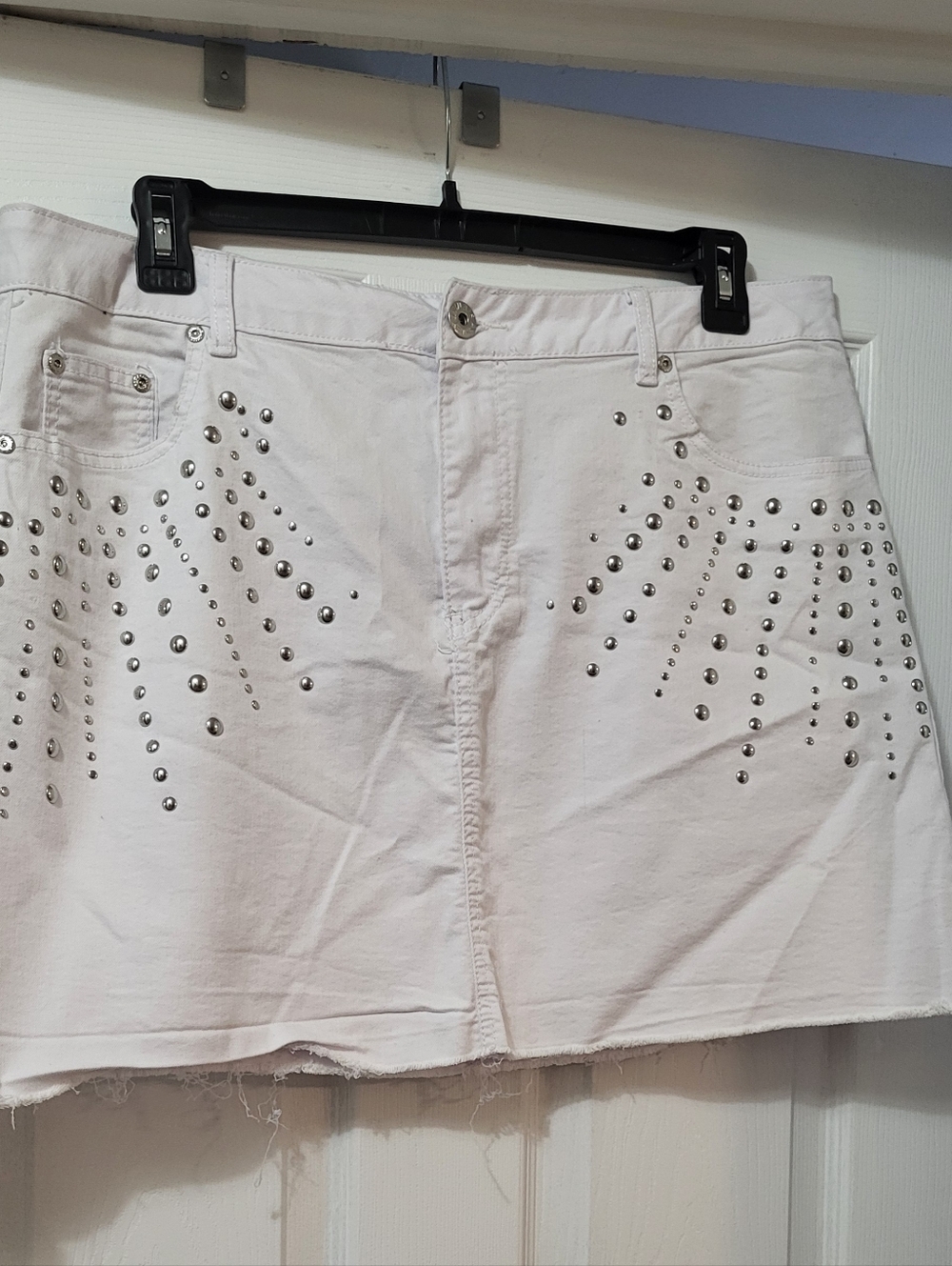 Ashley Stewart White Mini Skirt with Silver Studs